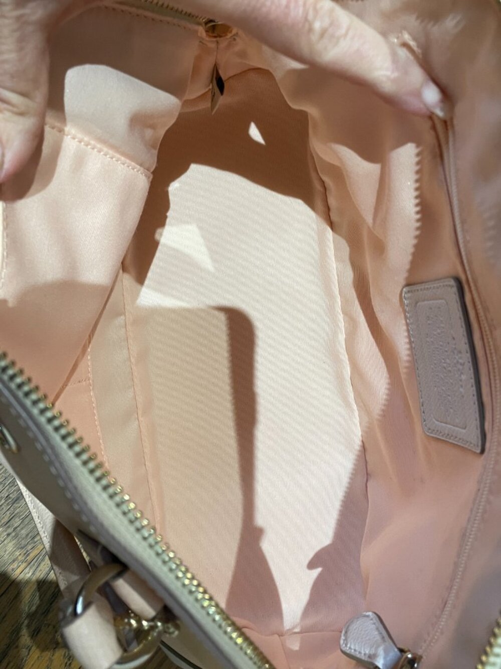Coach Cora Domed Satchel Leather Peach and Cream Handbag - Picture 12 of 14